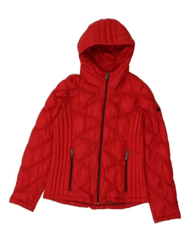 Women's Quilted CoatsMICHAEL KORS Womens Hooded Padded Jacket UK 10 Small Red Argyle/Diamond