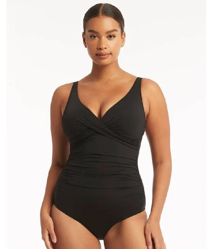 Sea Level Eco Essentials Cross Front A-DD Cup One Piece Swimsuit - Black