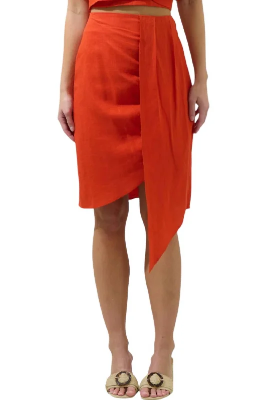 Women's Drawstring SkirtsWrap Drape Skirt In Red Orange