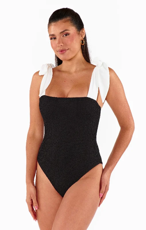 Hudson One Piece ~ Black Scrunch with White Bow