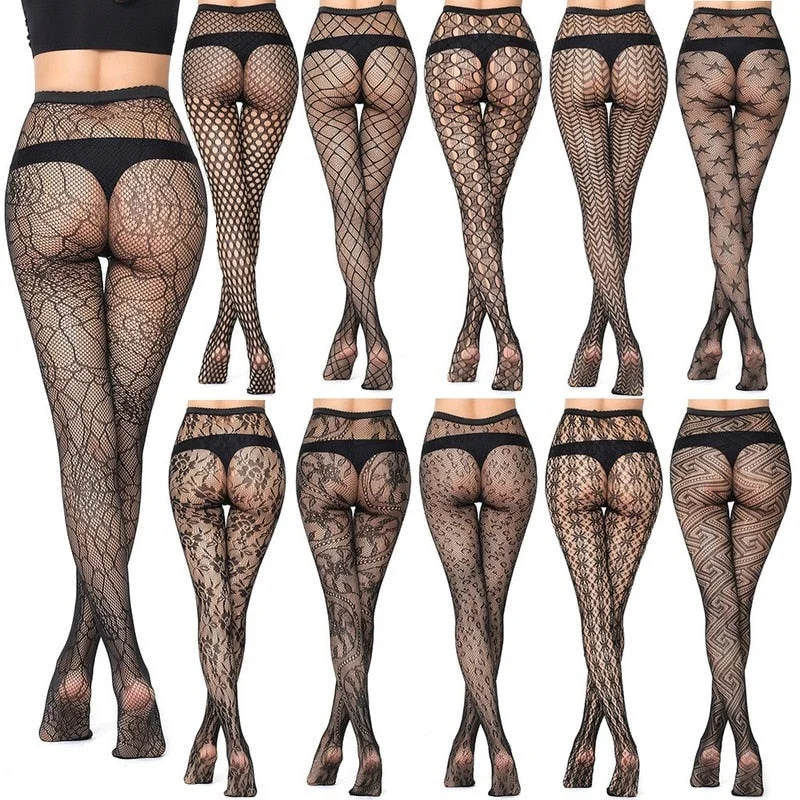 plus-size demi braSexy Hollow Solid Fishnet Tights