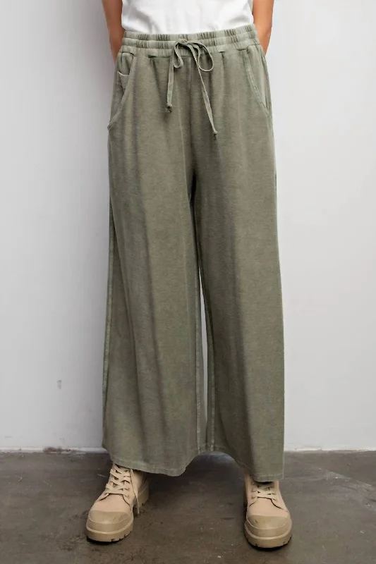 Women's Jodhpurs with Collarless DesignTeri Wide Leg Pants In Faded Olive