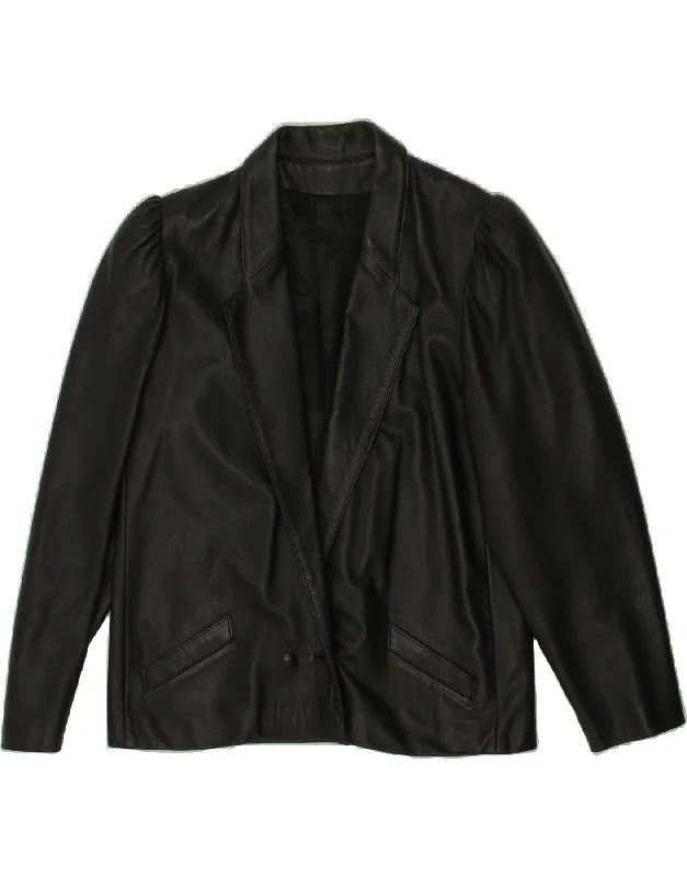 Women's Coats with Fur Trimmed SleevesVINTAGE Womens Leather Jacket UK 16 Large Black Leather