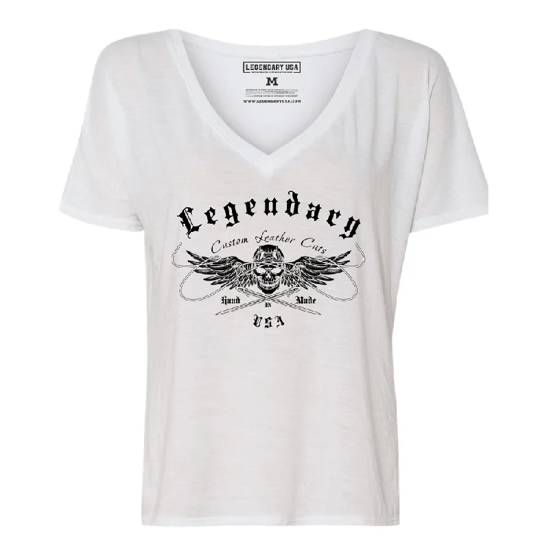 Women's Hooded Sweatshirts with Cinched WaistLegendary USA Womens 'See No Evil' Slouchy V-Neck T-Shirt (White)