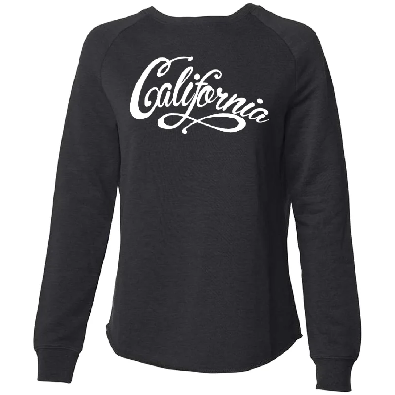 Women's Hooded Sweatshirts with Tight WaistCalifornia Beach Script White Print Super Soft Crewneck Sweater