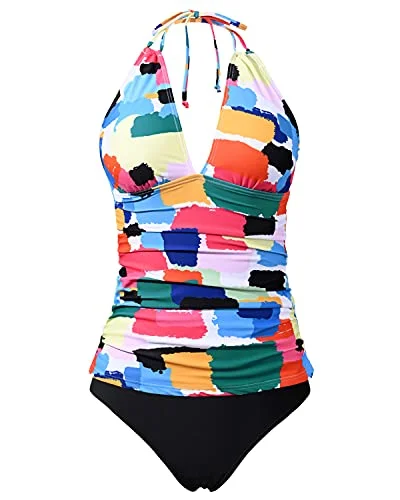 Plus Size Tummy Control Tankini Two Piece Swimwear