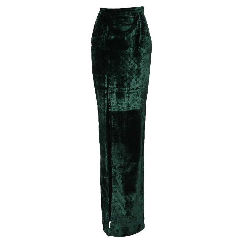 Women's Drawstring SkirtsBalmain Maxi Skirt in Green Velvet