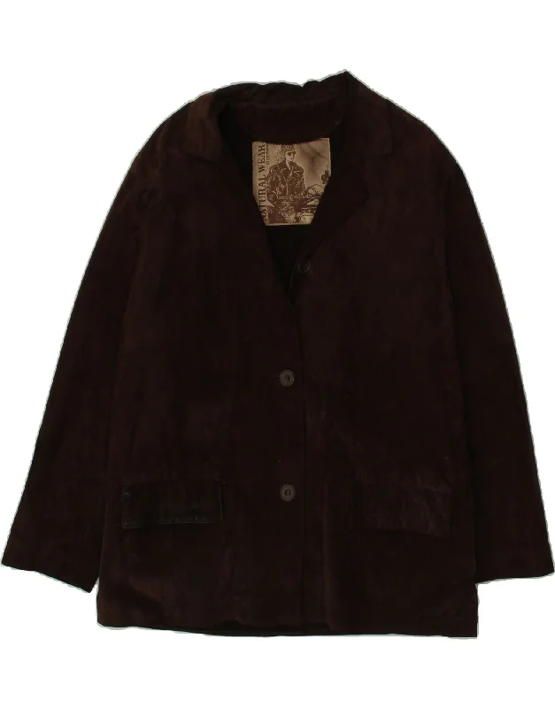 Women's Coats with Fur Trimmed CollarVINTAGE Womens Suede Jacket EU 42 Large Brown Leather