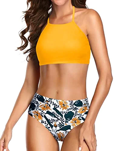 Triangle Bathing Suit With Tie Side String For Women Bikini-Yellow Floral