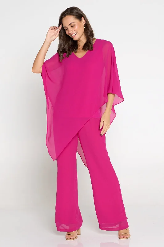 Women's Jodhpurs with Belt LoopsRendezvous Chiffon Pants - Hot Pink