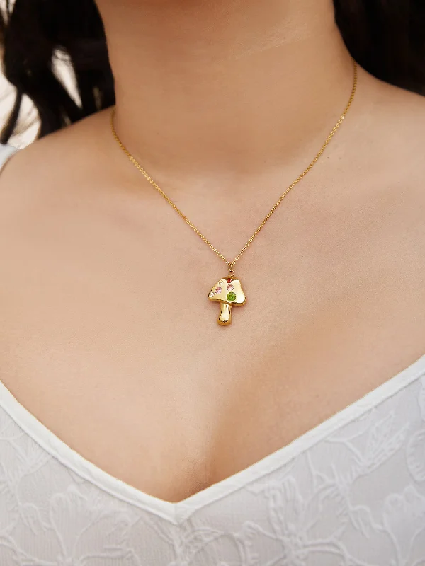 Women's Jumpsuits with Notched CollarMushroom Zircon Necklace