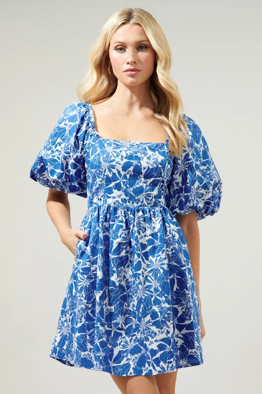 Women's Notched Collar DressesMarina Floral Sonora Bubble Sleeve Babydoll Dress