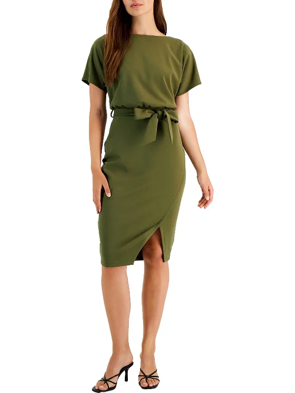 Women's V-Shaped-Neck DressesWomens Blouson Split Wrap Dress