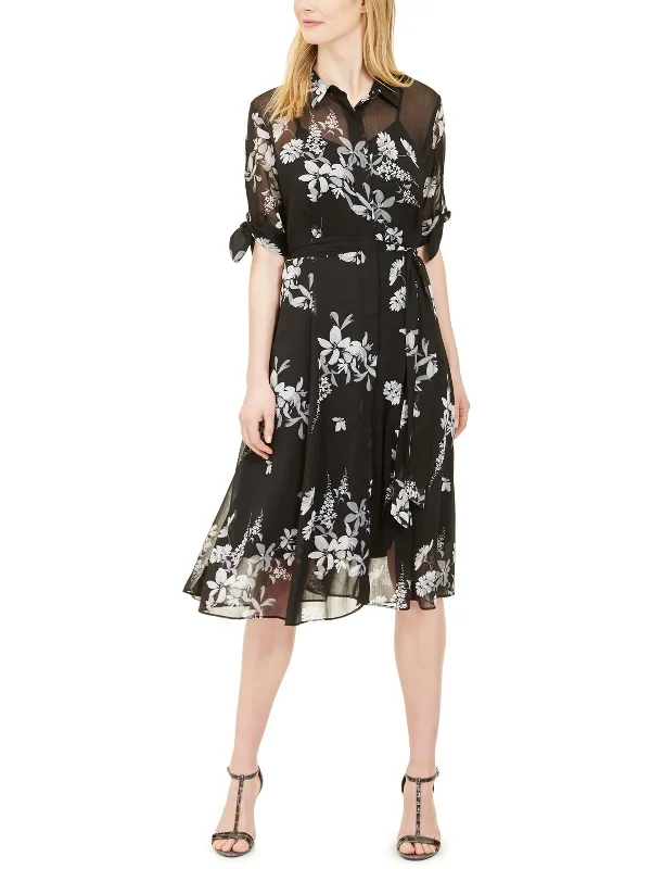 Women's Shirt Collar DressesWomens Floral Long Shirtdress