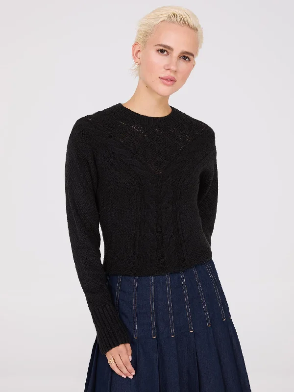 Women's Blouse with Collarless DesignCable Knit Pointelle Sweater