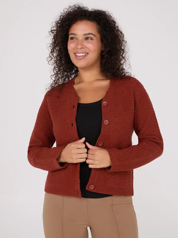 Women's Blouse with U-Shaped CollarBasketweave Button-Front Cardigan