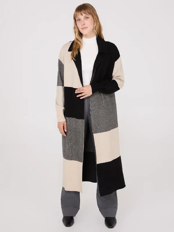 Women's Long-Sleeve BlouseCollared Colour Block Long Duster