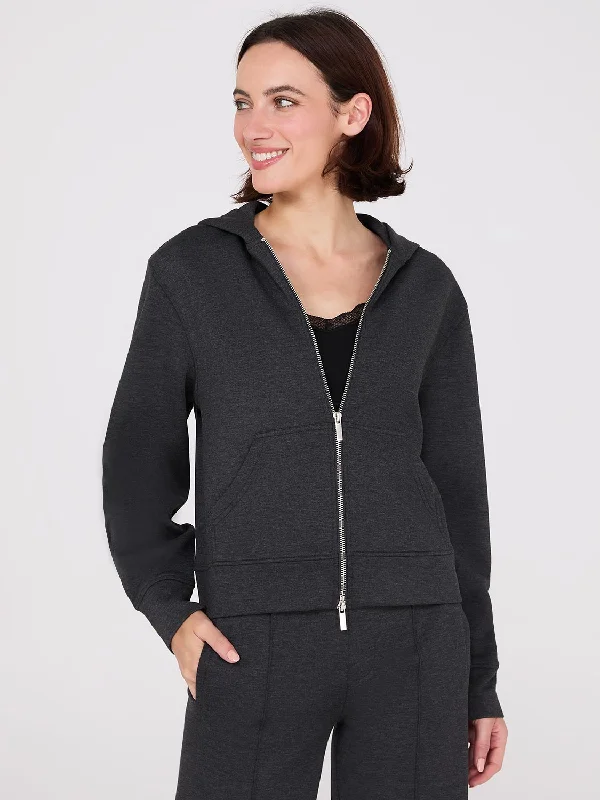 Women's Blouse with Straight HemKangaroo Pocket Zip-Up Hoodie