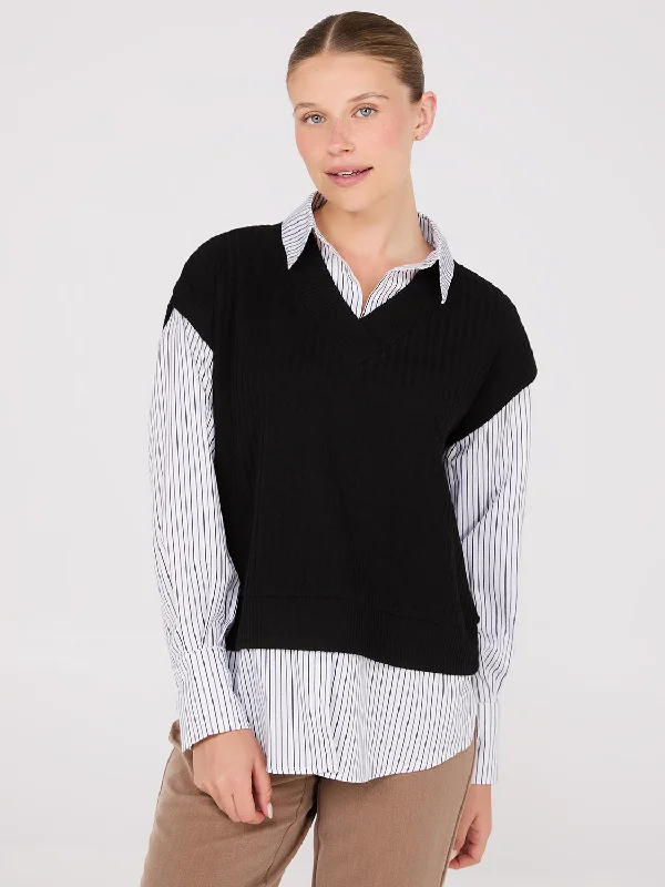 Women's Blouse for Church2-Fer Striped Blouse With Short Sleeve Top