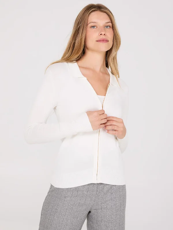 Women's Silk BlouseCollared 2-Way Zip-Front Sweater