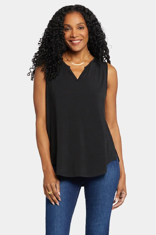 Women's Blouse with Fur TrimSleeveless Perfect Tee - Black